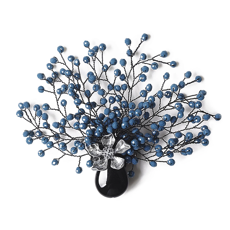 Lingo Codes Ink Blue Wrapped Agate Brooch - Trâm cài