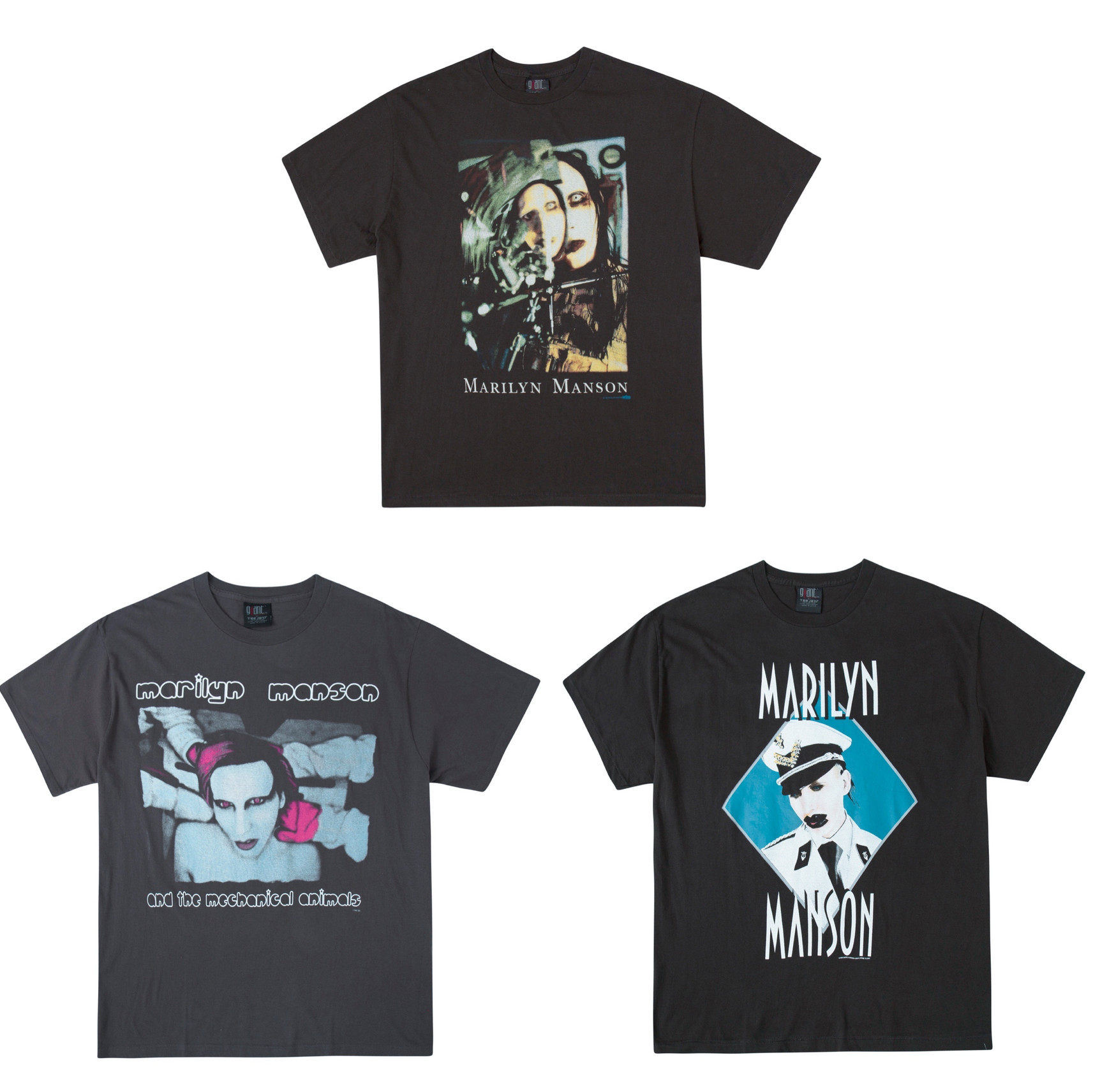 Roaring little eyes MARILYN MANSON Manson VINTAGE retro washed old portrait short-sleeved T-shirt