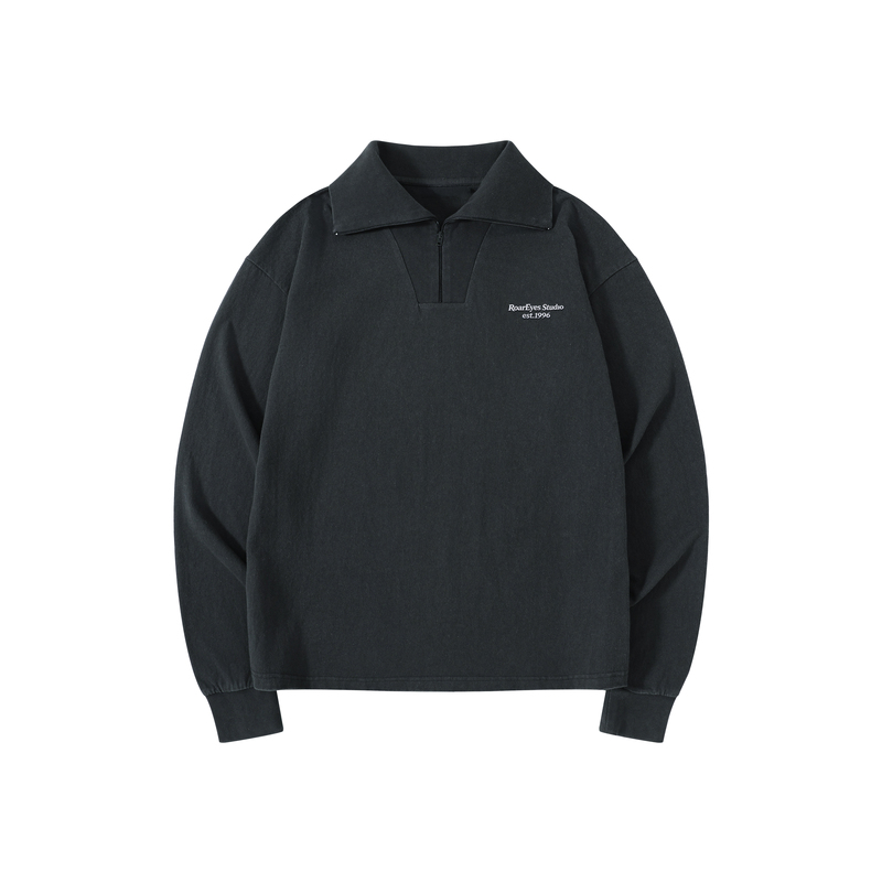 Roaring Little Eyes 26Ss Simple Ac Style 1996 Half-Zip High Collar Washed Distressed Embroidered Long Sleeve T-Shirt
