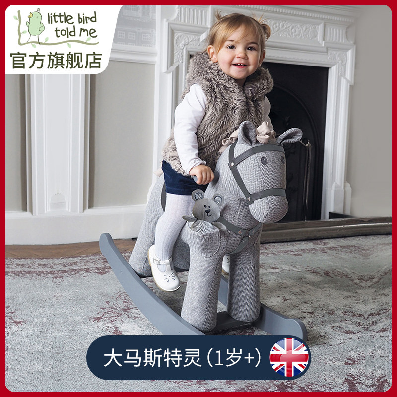 British little bird told me children's small wooden horse baby solid wood rocking horse toddler birthday gift