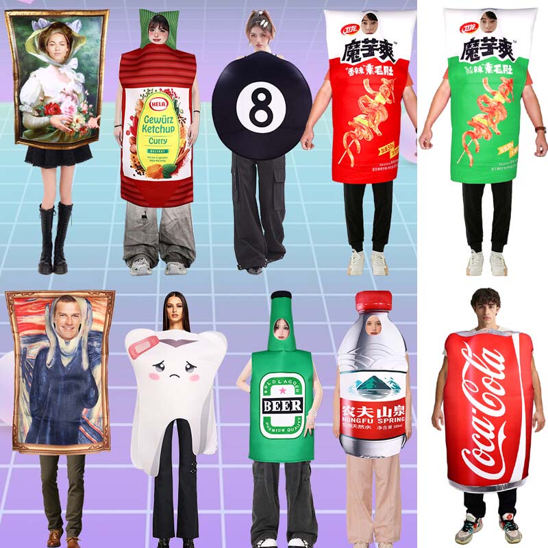 Internet Celebrity Konjac Snack Costume, Super Dragon Advertising Cloth Mascot, Halloween Funny Cosplay Outfit, Cola Can Sponge Costume