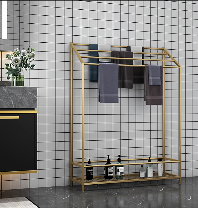 Light Luxury Simple Bathroom Floor-Standing Towel Rack, No-Drill Bathroom Towel Rack, Storage Rack, Cloth Hanger, Towel Bar
