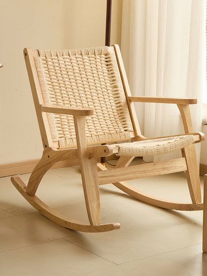 Lazy Sofa Chair Nordic Solid Wood Rattan Single Sofa Recliner Rattan Chair Japanese Style Leisure Single Reading Chair