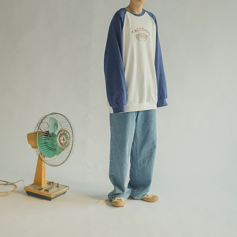 Hàn Quốc ulzzang retro nam và nữ vài tay áo raglan hit màu áo len phần mỏng College BF áo dài tay