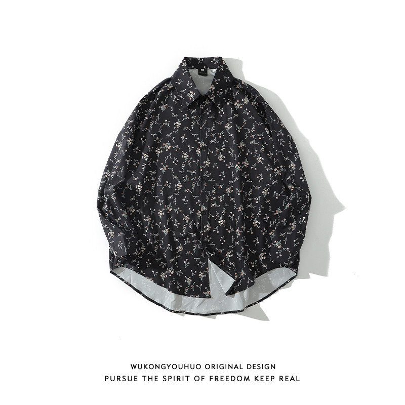 Wukong has goods vintage flower long sleeve shirt Tide brand street loose casual couple wild shirt coat men and women