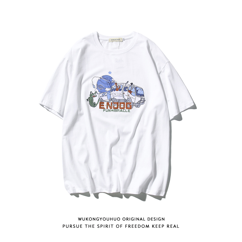 Epiphany With Goods Summer Retro Fun Cartoon Printed T-Shirt Male Tide Card Loose Ins Overfire Lovers Short Sleeve Blouses
