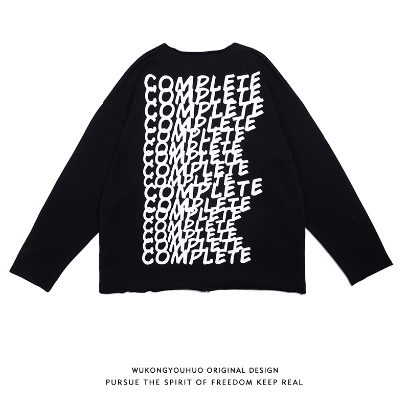 Wukong stock tide brand casual letter printing round neck long-sleeved thick cotton T hip-hop loose plus velvet pullover jacket for men and women