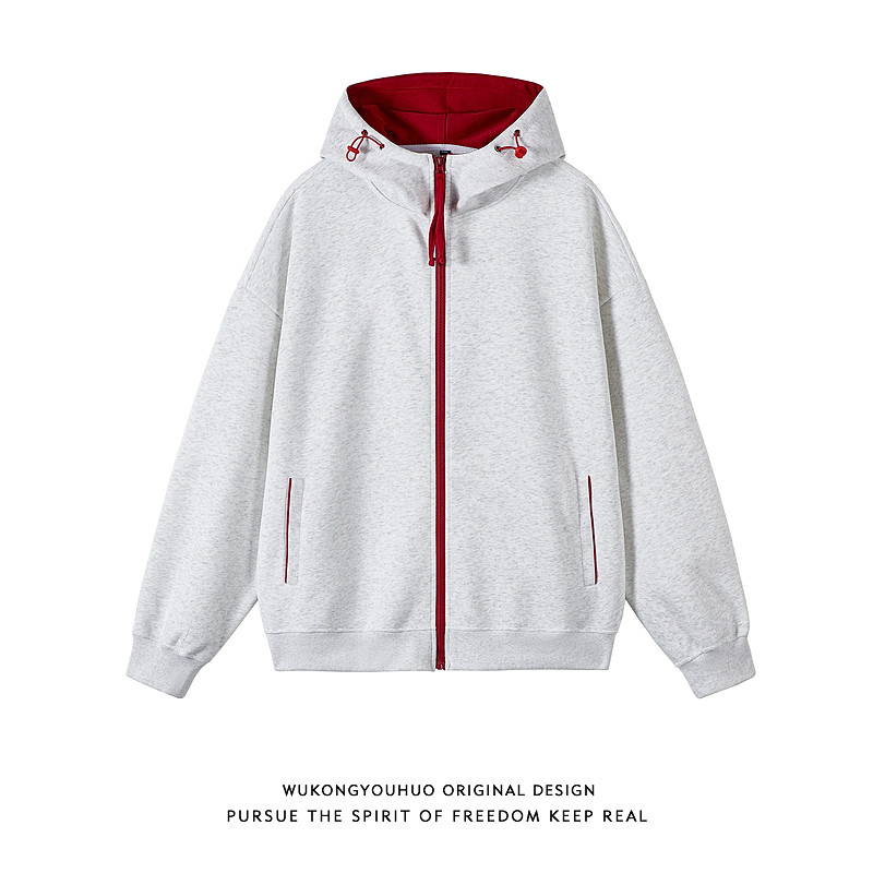 Wukong Has in Stock Autumn Color-Blocked Zip-Up Cardigan Sweatshirt for Men and Women, Trendy Brand, Loose Fit, Couple Casual Versatile Hooded Jacket