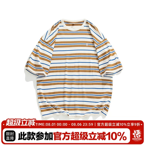 悟空有货 Японская брендовая футболка с коротким рукавом для влюбленных для отдыха, с вышивкой