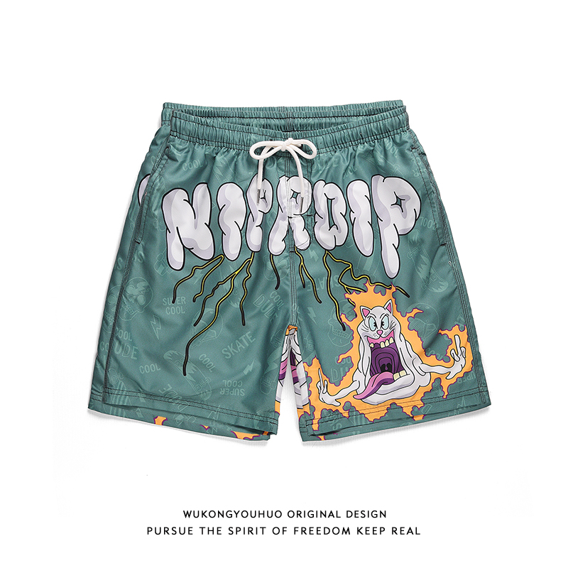 Wukong goods ins Tide brand hip hop letter graffiti five-point pants men Street loose straight casual sports shorts