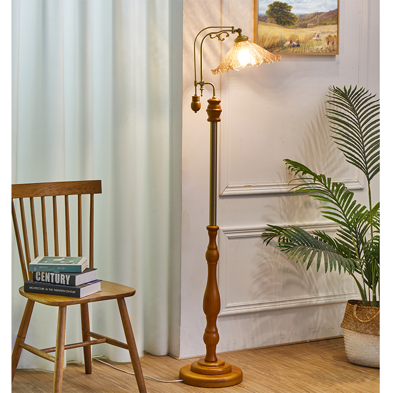 Japanese-Style Vintage Wabi-Sabi Floor Lamp for Living Room, American Retro Solid Wood High-End Atmosphere Lamp, Bedroom Standing Table Lamp
