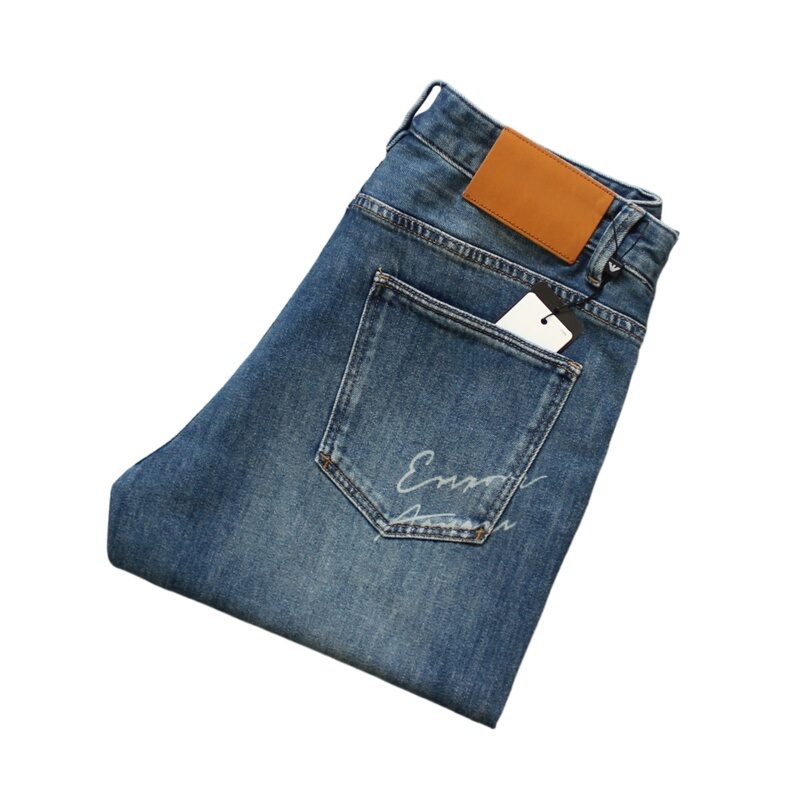 European and American Style Men's Spring Classic Blue Washed Denim Jeans with Fashionable Pocket Print Casual Straight-Leg Trousers
