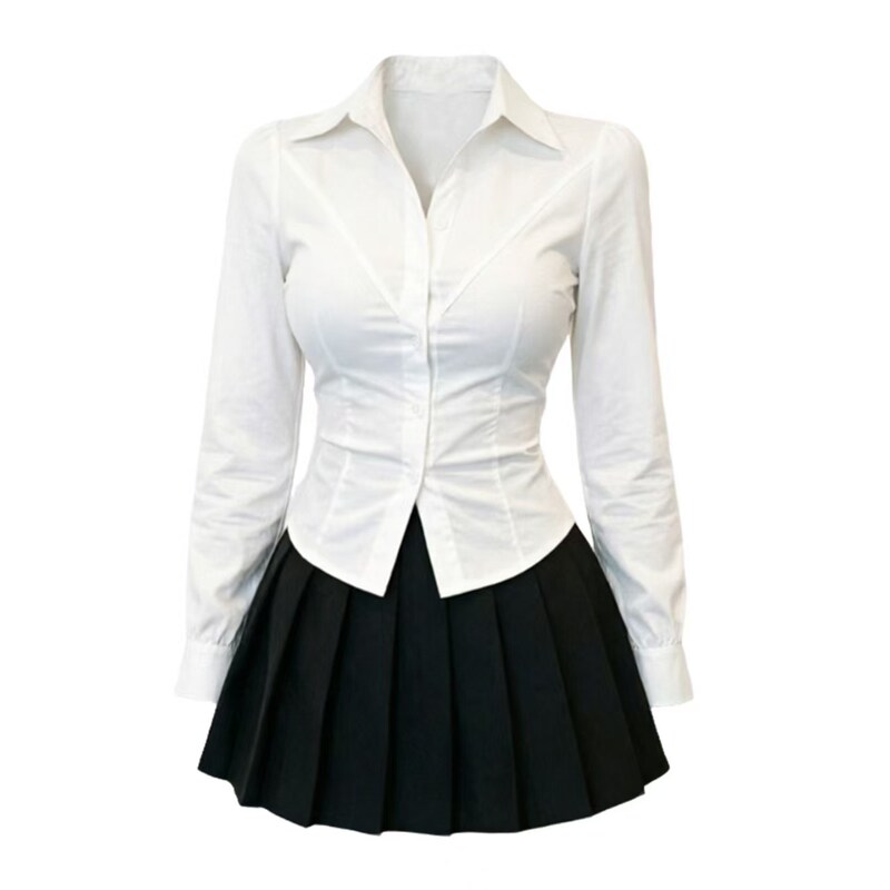 Autumn Elegant Waist-Cinching Long-Sleeved White Shirt Suit Skirt Women's Professional Workwear Slim-Fit Shirt Pleated Skirt Two-Piece Set Autumn Elegant Waist-Cinching Long-Sleeved White Shirt Suit Skirt Women's Professional Workwear Slim-Fit Shirt Pleated Skirt Two-Piece Set