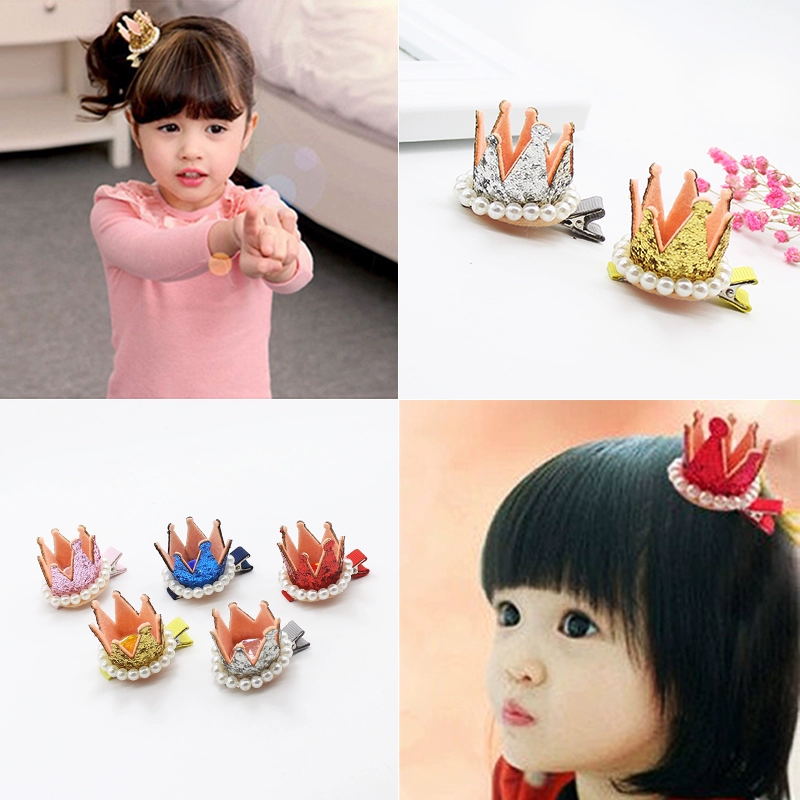 Kẹp tóc trẻ em phiên bản hàn quốc của ngọc trai đính kết ba chiều kẹp vương miện nhỏ bên công chúa kẹp tóc nữ phụ kiện tóc em bé - Phụ kiện tóc