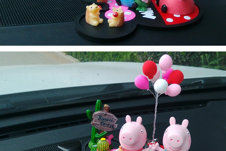 Pig Peggy xe trang trí nội thất dễ thương phim hoạt hình búp bê xe cung cấp rung động cùng một đoạn hiển thị bóng xe trang trí nội thất oto