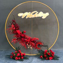 New wedding stage background props wrought iron grid ring ornaments arch wedding iron grid screen layout