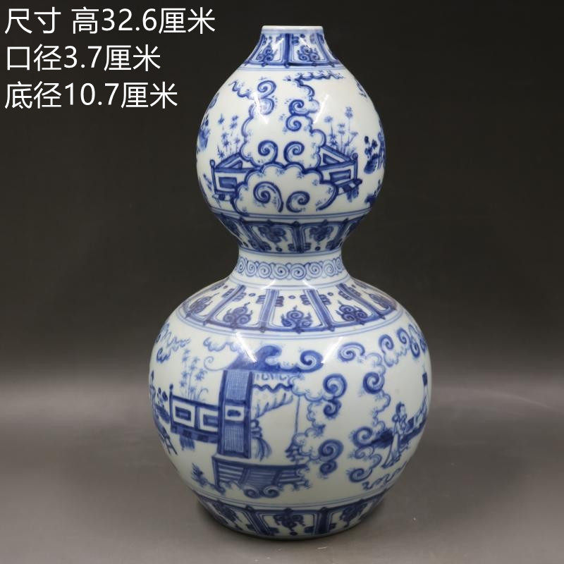 588 Ming to become a green flower figure Gourd Bottle Hand-painted Antique Porcelain Home Swing Accessories Antique Ancient Play Old Stock Collection