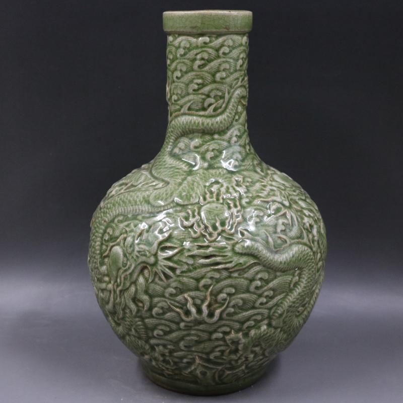 中国古玩 染付 龍濤文 天球瓶 高約42.5cm 唐物 t97383 中国古玩 染付 龍濤文 天球瓶 高約42.5cm 唐物 t97383