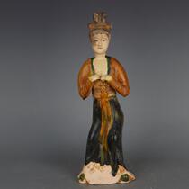Tang Dynasty tri-color sculptures palace maids playing music handmade antiques antiques porcelain home furnishings ancient ornaments antiques and curios collection