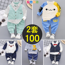 1-5 year old boy spring and autumn clothing suit one-year-old baby long-sleeved boy childrens clothing autumn childrens clothing trendy autumn clothing