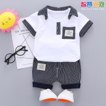 2022 childrens clothing 1-4 years old boys summer clothes handsome suit short-sleeved baby summer 2 childrens clothes childrens tide