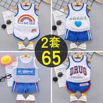 2022 summer childrens clothing 1-5 years old boy summer vest suit sleeveless 3 years old baby cartoon children clothes