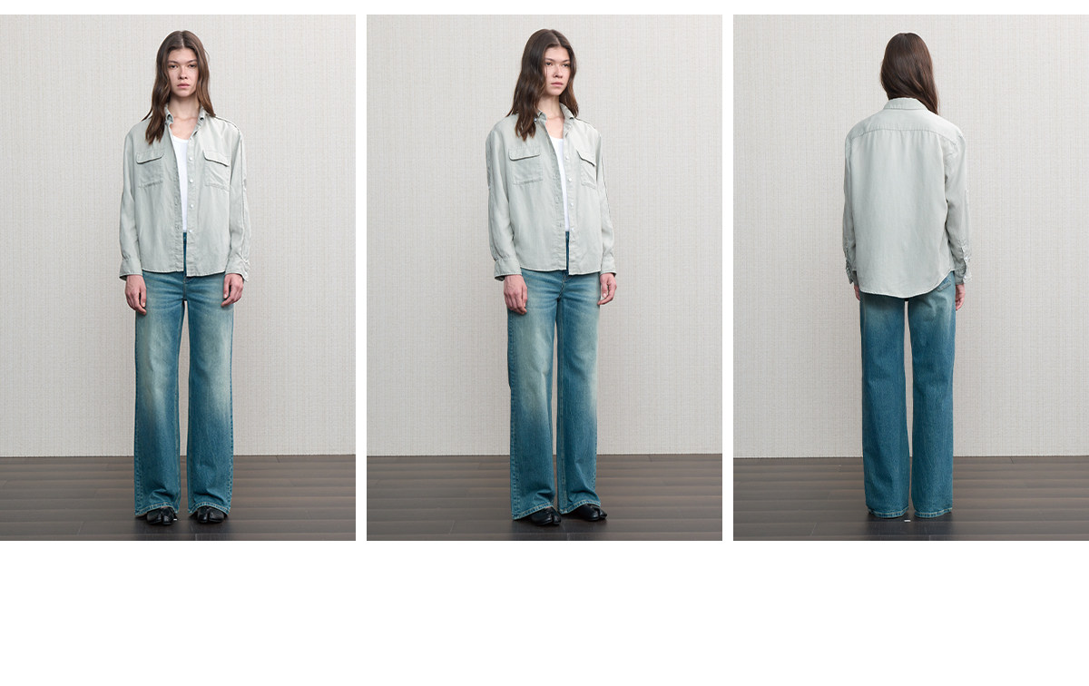 JCAESAR WOMEN Washed Linen Rolled-Cuff Long-Sleeve Shirt