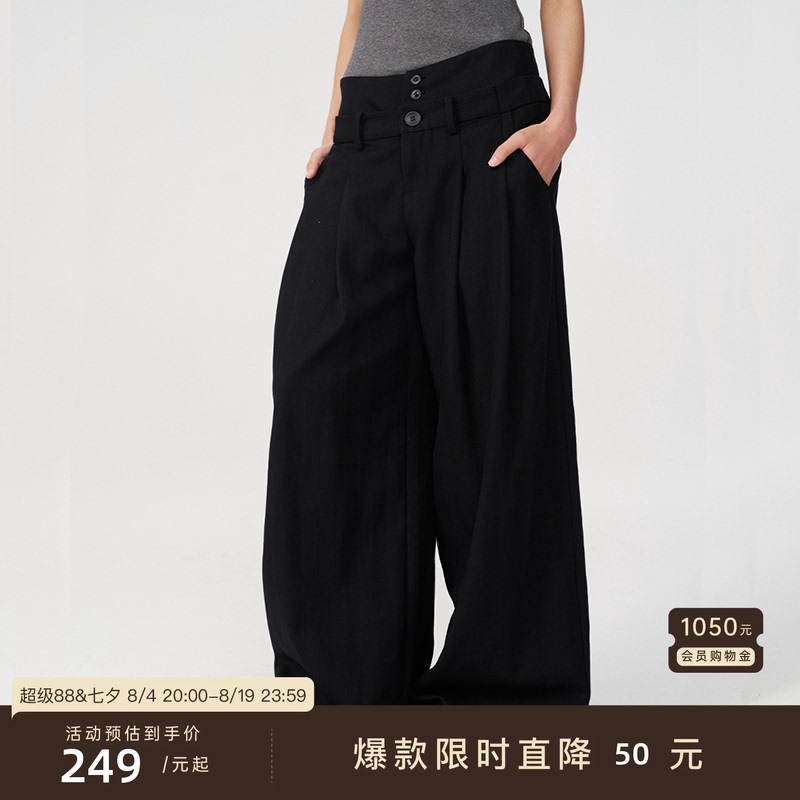 Jcaesar Pleated Pants Double-Waisted Pleated Trousers with Front Pockets, Lazy Style, Wide-Leg Casual Pants Jcaesar Pleated Pants Double-Waisted Pleated Trousers with Front Pockets, Lazy Style, Wide-Leg Casual Pants