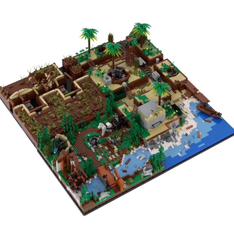 World War Ii Military Pacific Campaign U.S. and German War Scene Ruins Trenches Assembled Educational Building Block Toys