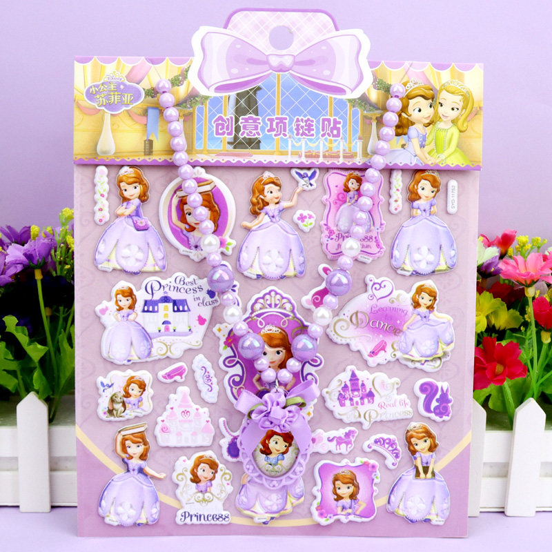 Princess Sopia Sticker Frozen Princess Sofia Children Cartoon Stereo Toddler Sticker Necklace ...