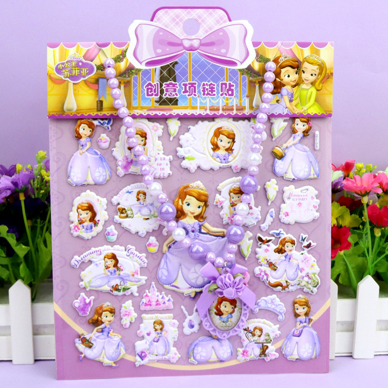 Princess Sopia Sticker Frozen Princess Sofia Children Cartoon Stereo Toddler Sticker Necklace ...