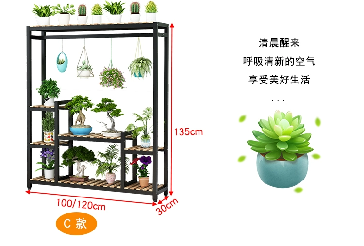 Thân thiện với môi trường khung sắt rèn hộ gia đình nhiều lớp trong nhà ban công giá đỡ phòng khách vách ngăn treo chậu hoa xanh - Kệ kệ sách thông minh