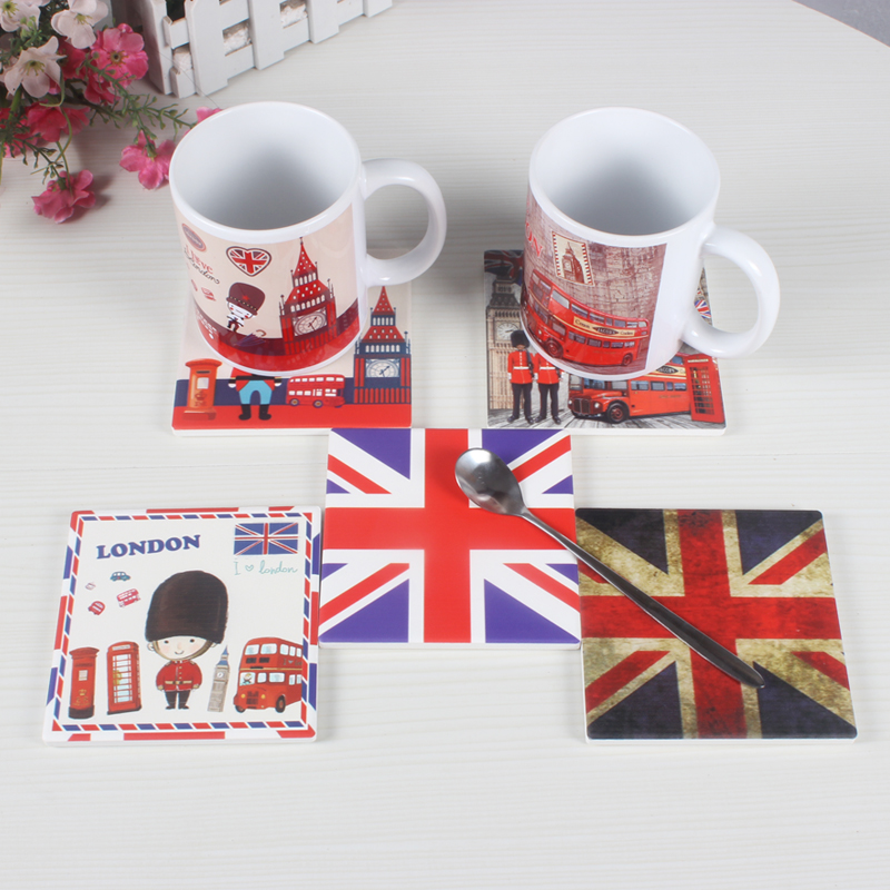 Eurostyle Ceramics British Flag Cup Mats Square Dining Mats England Style Soldiers Thermal Insulation Mat Tourist Souvenirs