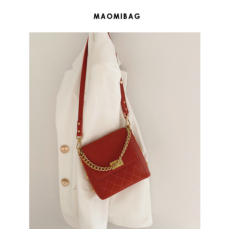 Rhombog Chain Packs of Women Pack 2021 New Chains High Sensation Foreign Pie bucket Texture 100 Hitch Satchel Shoulder Bag