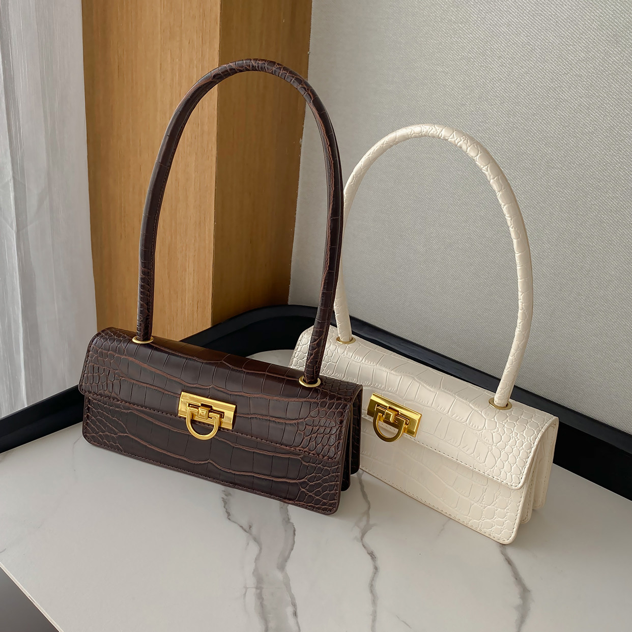 Autumn Lady Bag crocodile Crocodile Shoulder Bag Woman 2021 New tide 100 Lapped Retro Style Stick Bag Armpit Handbag handbag