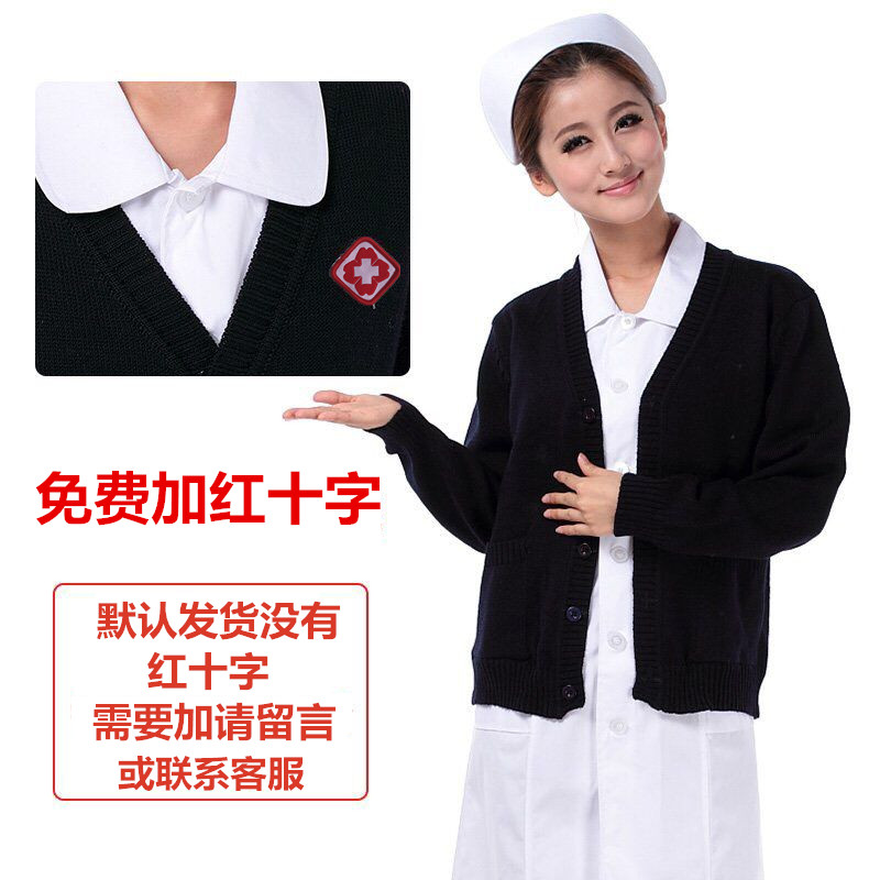 women's nurse sweater knitwear nurse uniform doctor cardigan coat hiding blue winter thermal fleece thick