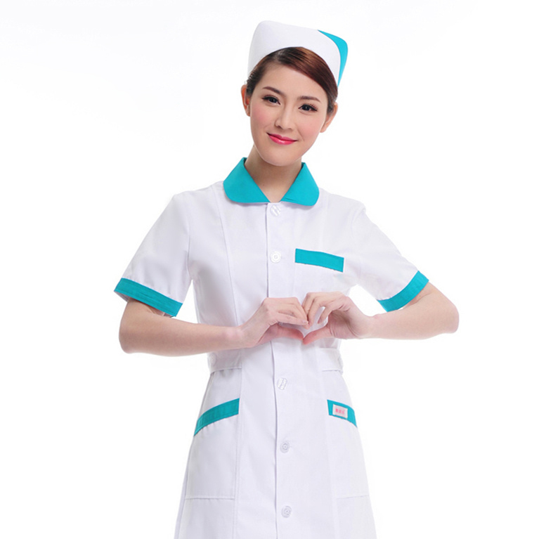 Nurse clothing short sleeve summer drugstore beauty salon beauty clothing white coat round neck open plus side nurse overalls