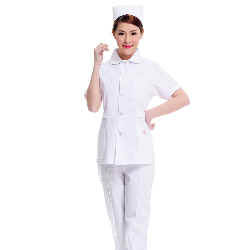 Nurse Service Short Sleeve Summer Round Collar Middle Open Two Style Oral Dental Outpatient Work Clothes Medicine Shop Dress Pants 2 Pieces