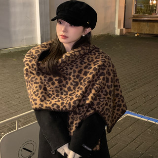 Korean Autumn and Winter Trendy Leopard Print Scarf for Women 2025 New Thickened Neck Warmer Dual-Use Shawl