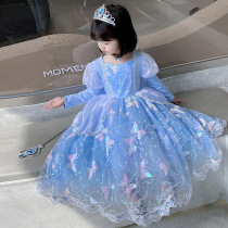 The Halloween Childrens Performance Costume Girl Princess Dress Snowy Chic Edge Gown Love Sari Dress Spring Autumn Grey Girl