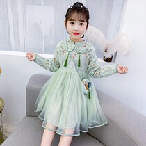 Girl Qipao Dress dress Long sleeves Spring and autumn money CUHK Tong China Wind lace Princess Princess Skirt Autumn Children Dress dress