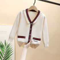 Girl Sweater Cardiovert Spring Autumn 2021 New CUHK Knitted Blouse Korean version Childrens College Wind jacket