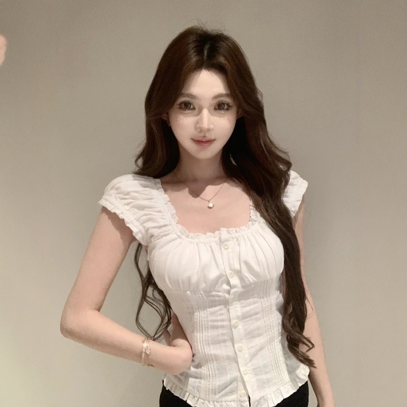 Korean Style Gentle Lace-Trimmed Short-Sleeved Shirt for Women 2025 Summer New Slim-Fit Chic White Top Korean Style Gentle Lace-Trimmed Short-Sleeved Shirt for Women 2025 Summer New Slim-Fit Chic White Top