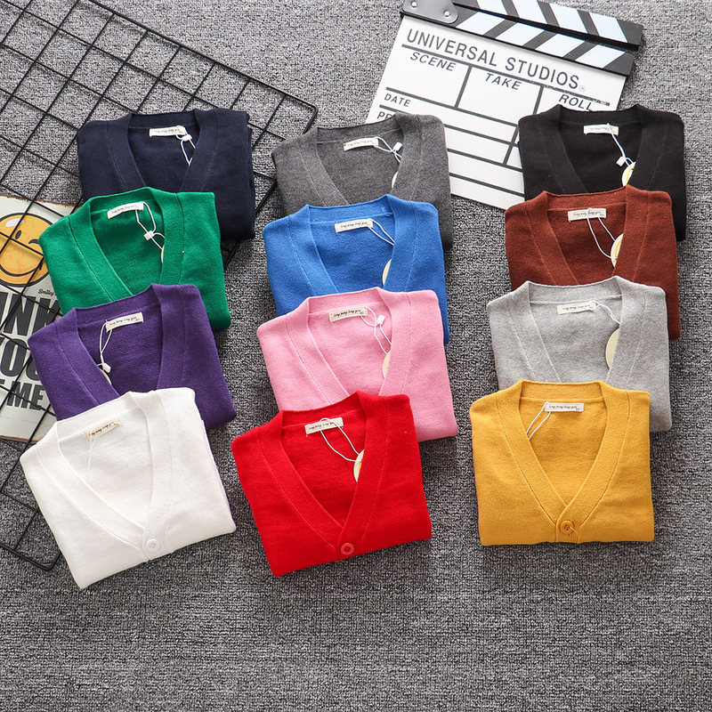 ins Popular Children's Wool Cardigan 20 Spring and Autumn V-Neck Knitted Sweater Children's Pure Cotton Multi-Color Sweater Children's Jacket