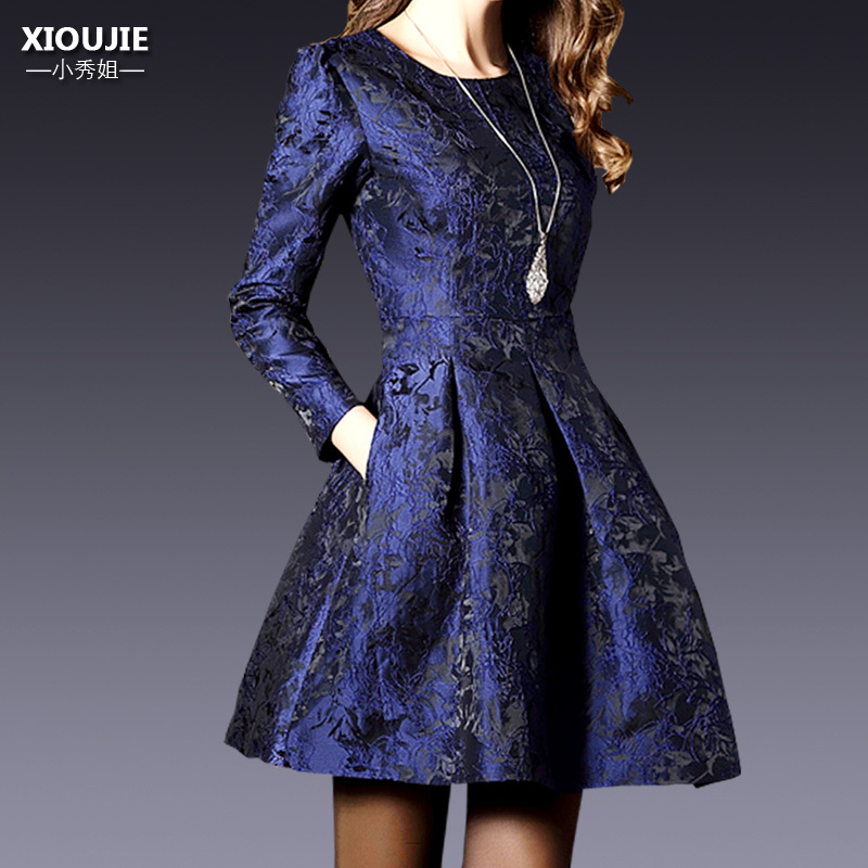Puffy Skirt Long-Sleeve Dress Women's Clothing 2025 Jacquard European Hot-Selling Style European Goods High-End Spring and Autumn Fashion