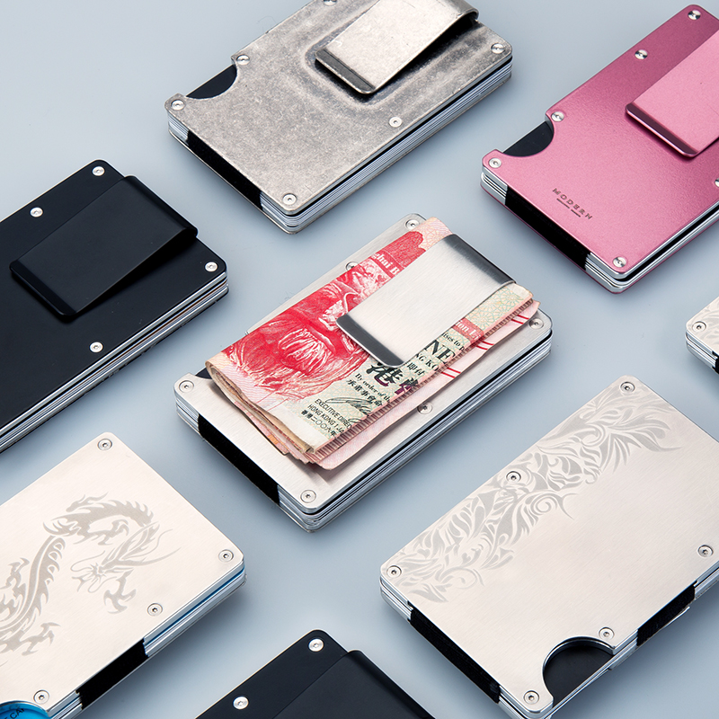 German MODERN anti-theft brush anti-magnetic money clip anti-RFID card bag men ultra-thin metal card box NFC cutting sleeve