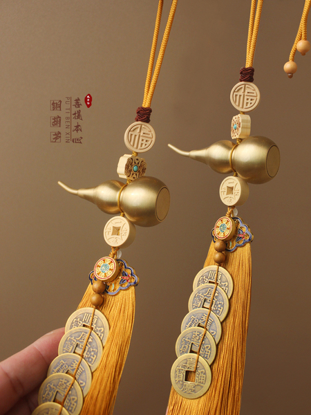 Qing Dynasty Five Emperors' Coins Brass Gourd Pendant Large Door-to-Door Hallway Living Room Lucky Knot Tassel Ornaments Housewarming Gift