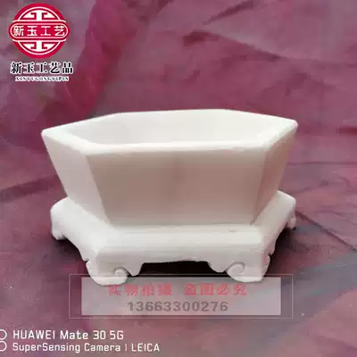 Stone carving white marble antique small flowerpot bonsai base small flowerpot indoor courtyard stone basin carving ornaments