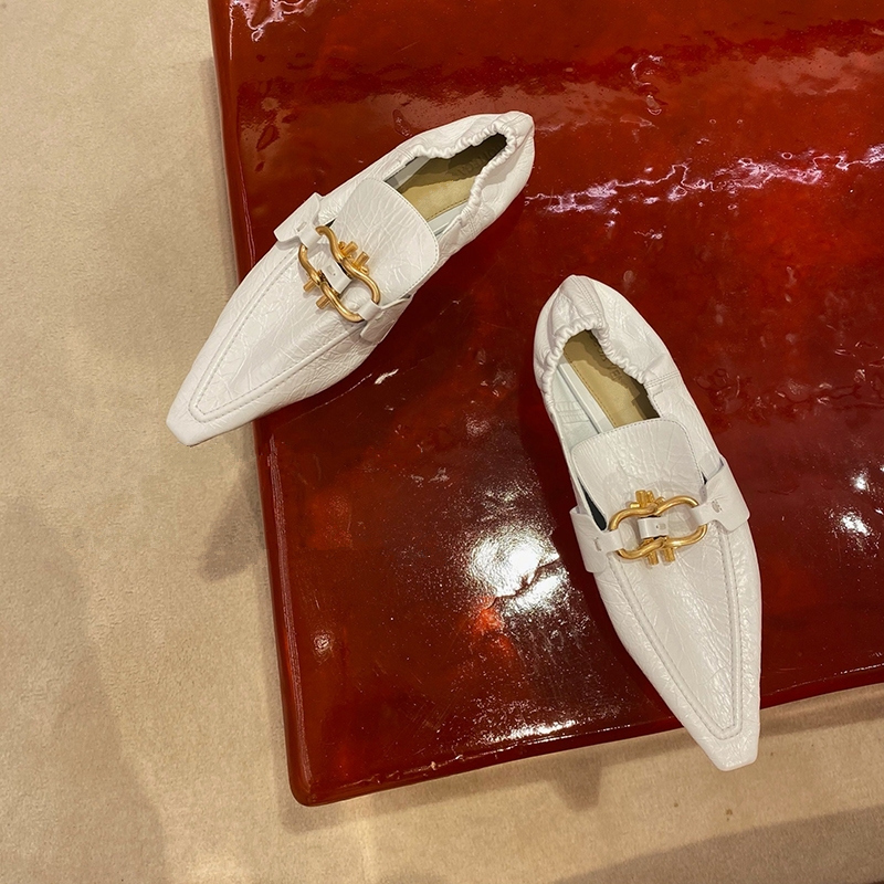 Europe and the United States 2021 spring new retro square head metal horsebit loafer shoes low-heeled casual flat shoes women