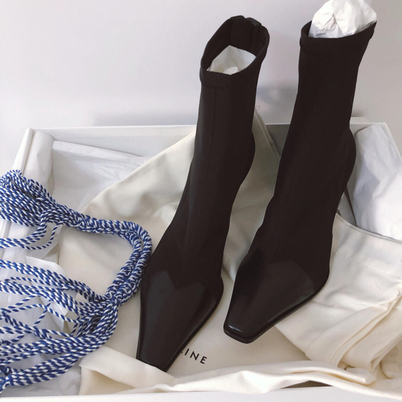 2022 autumn and winter new high-heeled socks boots women's short boots net red thin-heeled elastic boots women's skinny boots mid-tube Martin boots women